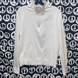 MEN PETER MILLAR WHITE MID-ZIP BAND COLLAR LONG SLEEVE TOP SZ M